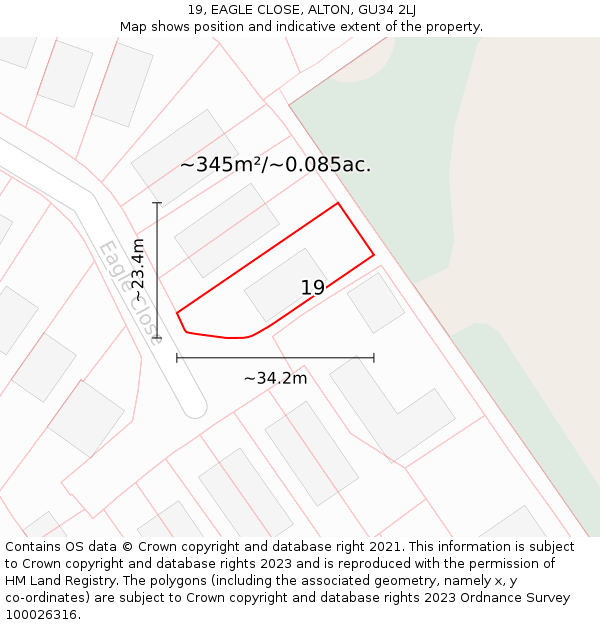 19, EAGLE CLOSE, ALTON, GU34 2LJ: Plot and title map