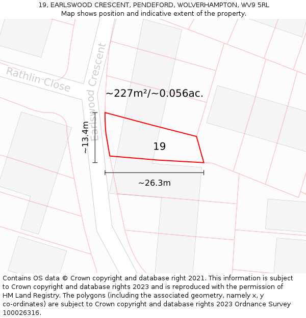 19, EARLSWOOD CRESCENT, PENDEFORD, WOLVERHAMPTON, WV9 5RL: Plot and title map