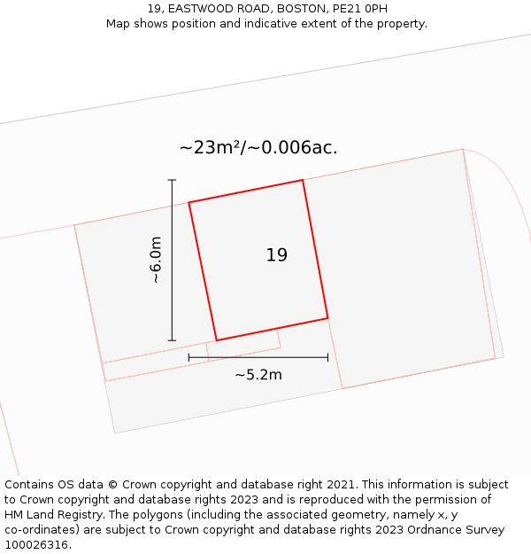 19, EASTWOOD ROAD, BOSTON, PE21 0PH: Plot and title map