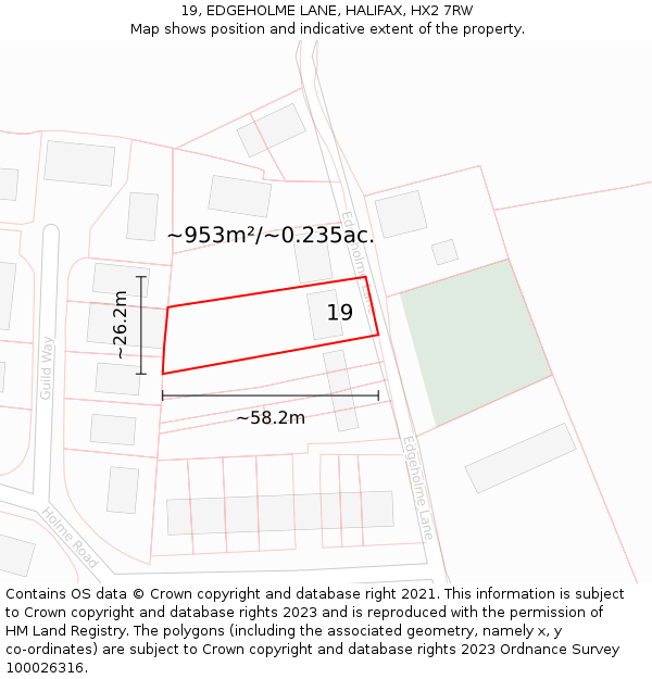 19, EDGEHOLME LANE, HALIFAX, HX2 7RW: Plot and title map