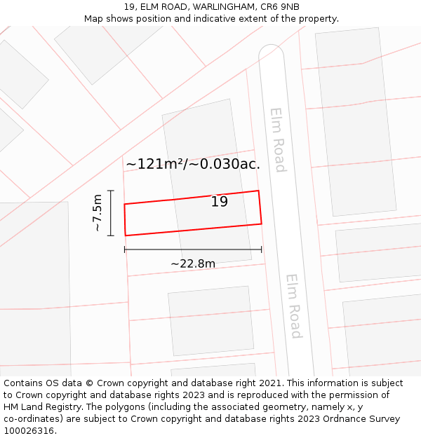 19, ELM ROAD, WARLINGHAM, CR6 9NB: Plot and title map