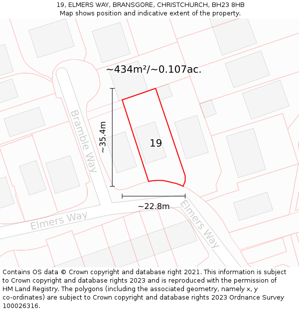 19, ELMERS WAY, BRANSGORE, CHRISTCHURCH, BH23 8HB: Plot and title map