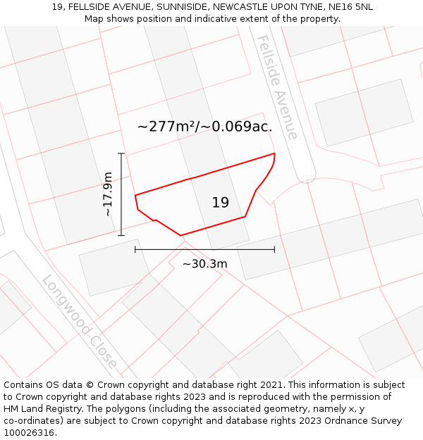 19, FELLSIDE AVENUE, SUNNISIDE, NEWCASTLE UPON TYNE, NE16 5NL: Plot and title map