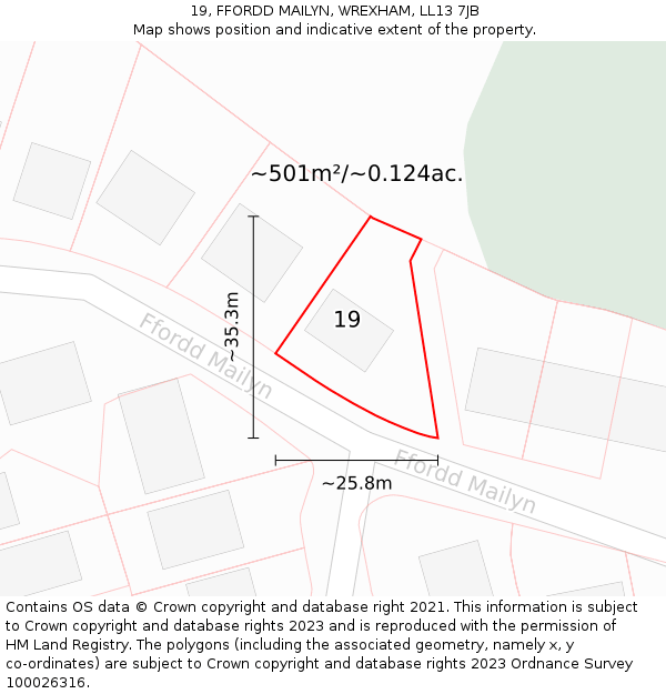 19, FFORDD MAILYN, WREXHAM, LL13 7JB: Plot and title map