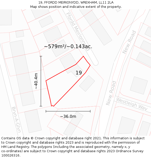 19, FFORDD MEIRIONYDD, WREXHAM, LL11 2LA: Plot and title map