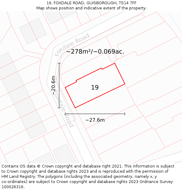 19, FOXDALE ROAD, GUISBOROUGH, TS14 7FF: Plot and title map