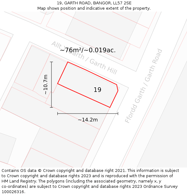 19, GARTH ROAD, BANGOR, LL57 2SE: Plot and title map