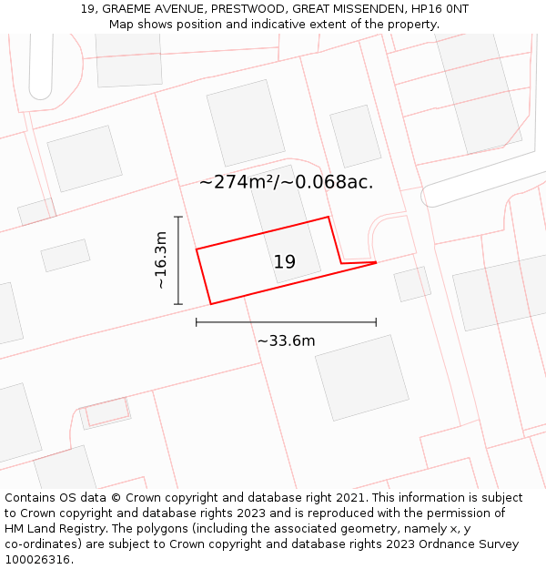 19, GRAEME AVENUE, PRESTWOOD, GREAT MISSENDEN, HP16 0NT: Plot and title map