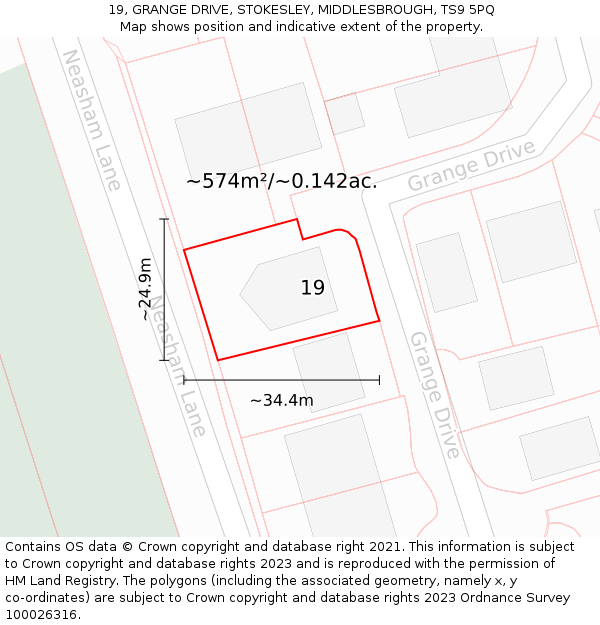 19, GRANGE DRIVE, STOKESLEY, MIDDLESBROUGH, TS9 5PQ: Plot and title map