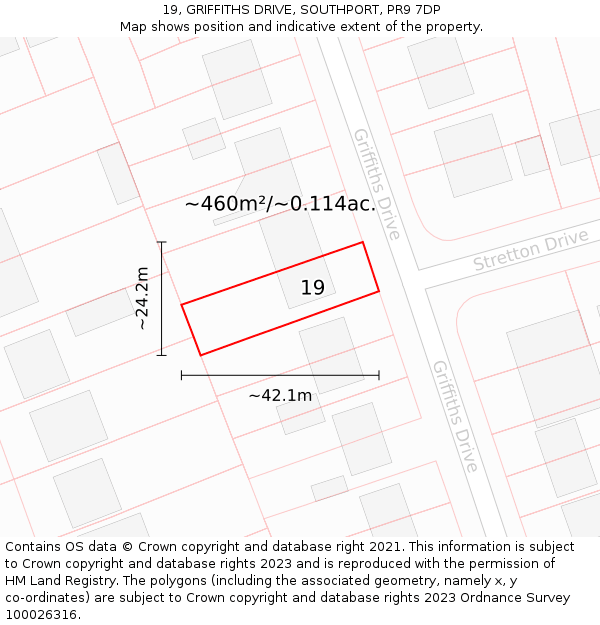 19, GRIFFITHS DRIVE, SOUTHPORT, PR9 7DP: Plot and title map