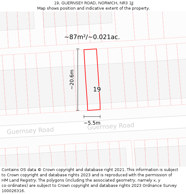 19, GUERNSEY ROAD, NORWICH, NR3 1JJ: Plot and title map