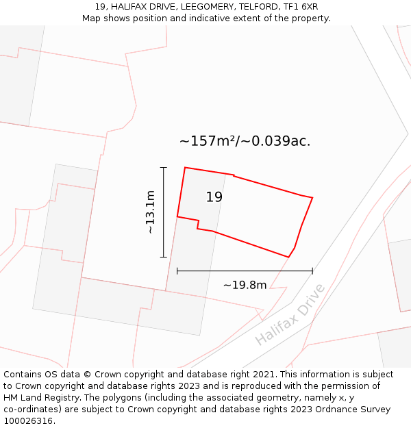 19, HALIFAX DRIVE, LEEGOMERY, TELFORD, TF1 6XR: Plot and title map