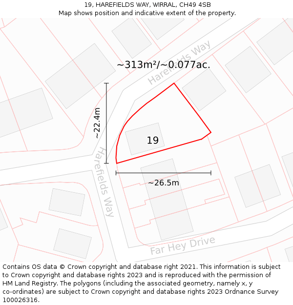 19, HAREFIELDS WAY, WIRRAL, CH49 4SB: Plot and title map