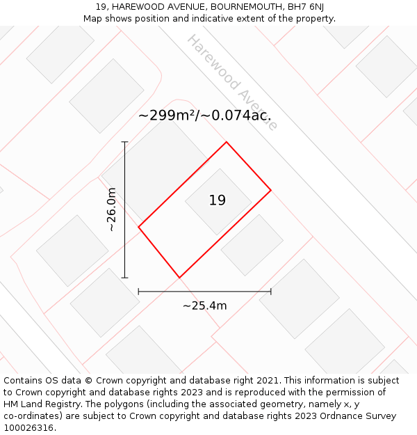 19, HAREWOOD AVENUE, BOURNEMOUTH, BH7 6NJ: Plot and title map