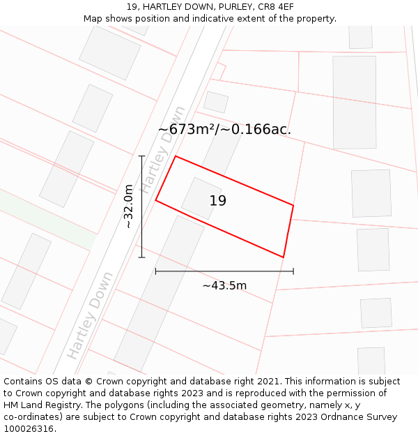 19, HARTLEY DOWN, PURLEY, CR8 4EF: Plot and title map