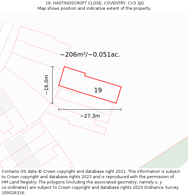 19, HASTINGSCROFT CLOSE, COVENTRY, CV3 3JQ: Plot and title map