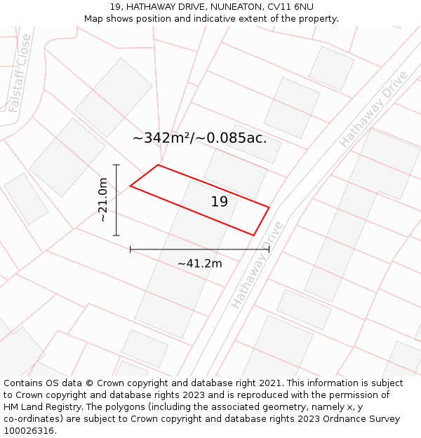 19, HATHAWAY DRIVE, NUNEATON, CV11 6NU: Plot and title map