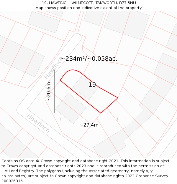 19, HAWFINCH, WILNECOTE, TAMWORTH, B77 5NU: Plot and title map