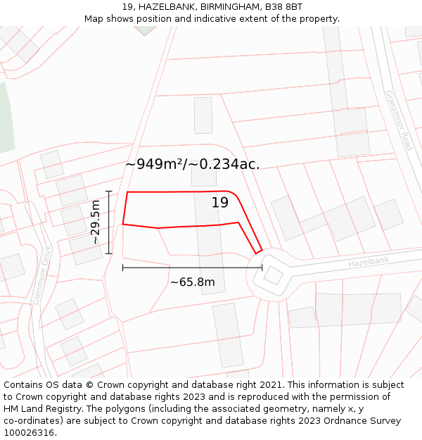 19, HAZELBANK, BIRMINGHAM, B38 8BT: Plot and title map