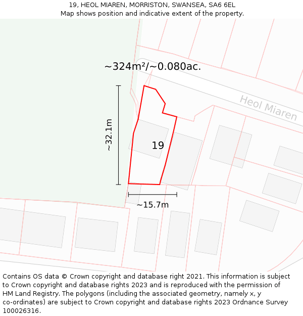 19, HEOL MIAREN, MORRISTON, SWANSEA, SA6 6EL: Plot and title map