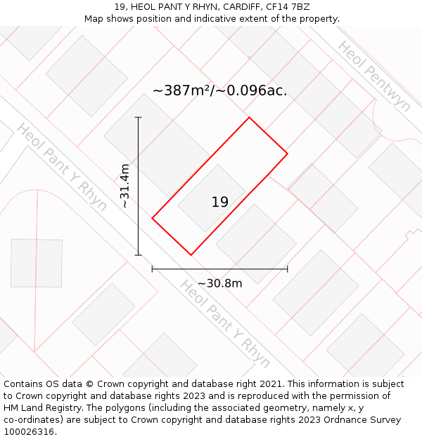 19, HEOL PANT Y RHYN, CARDIFF, CF14 7BZ: Plot and title map