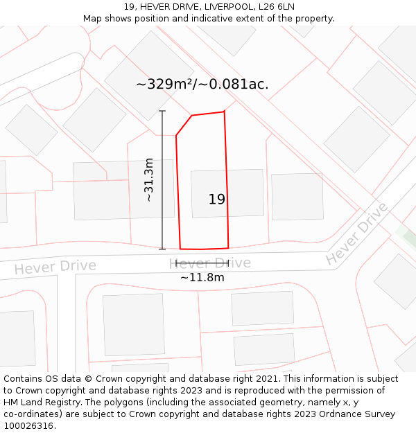 19, HEVER DRIVE, LIVERPOOL, L26 6LN: Plot and title map