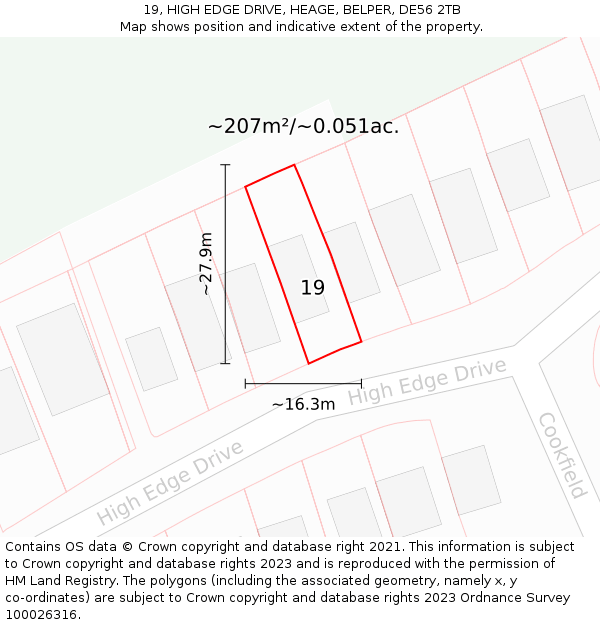 19, HIGH EDGE DRIVE, HEAGE, BELPER, DE56 2TB: Plot and title map