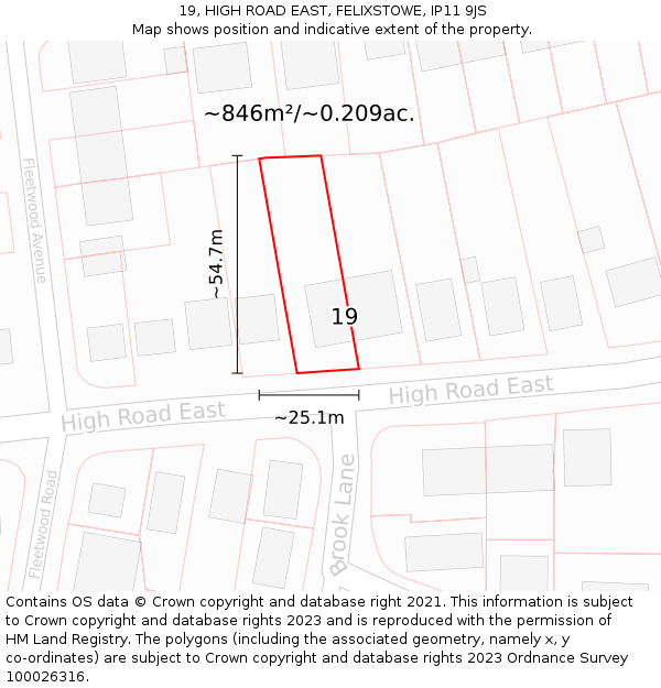 19, HIGH ROAD EAST, FELIXSTOWE, IP11 9JS: Plot and title map