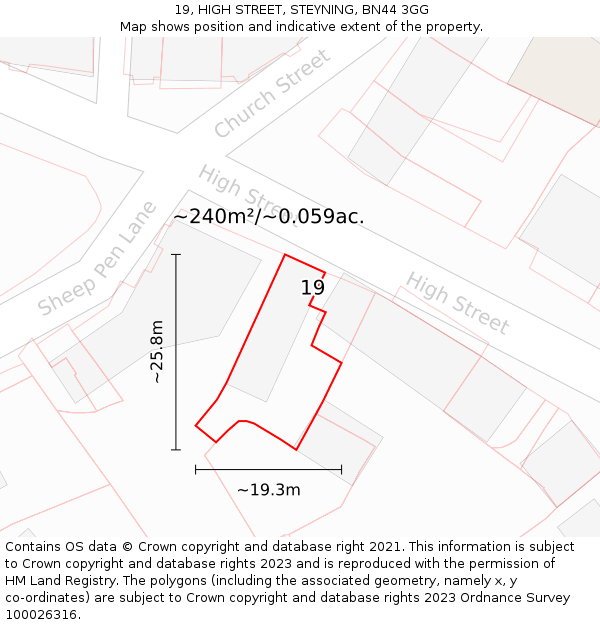 19, HIGH STREET, STEYNING, BN44 3GG: Plot and title map