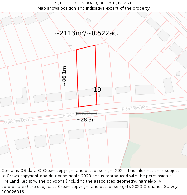 19, HIGH TREES ROAD, REIGATE, RH2 7EH: Plot and title map