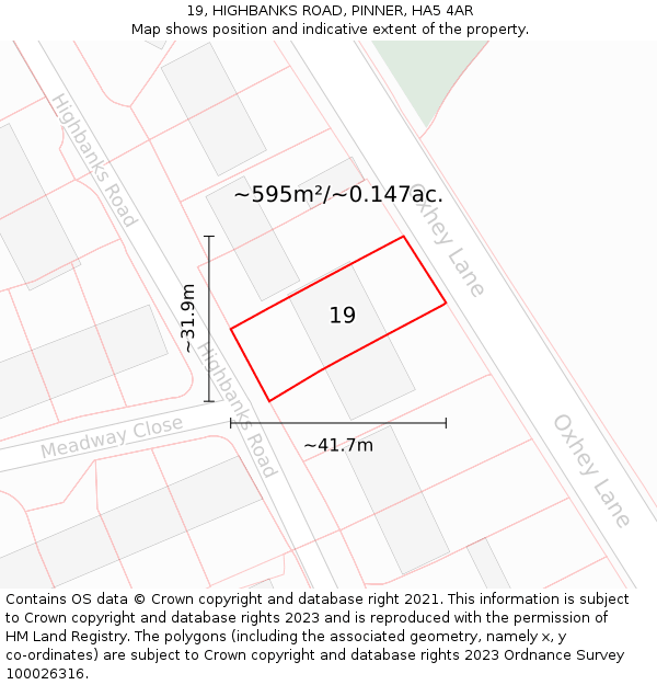 19, HIGHBANKS ROAD, PINNER, HA5 4AR: Plot and title map