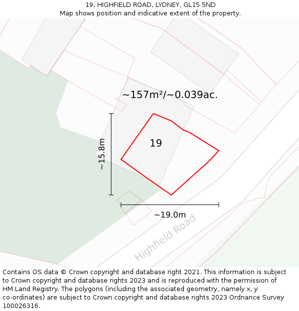 19, HIGHFIELD ROAD, LYDNEY, GL15 5ND: Plot and title map