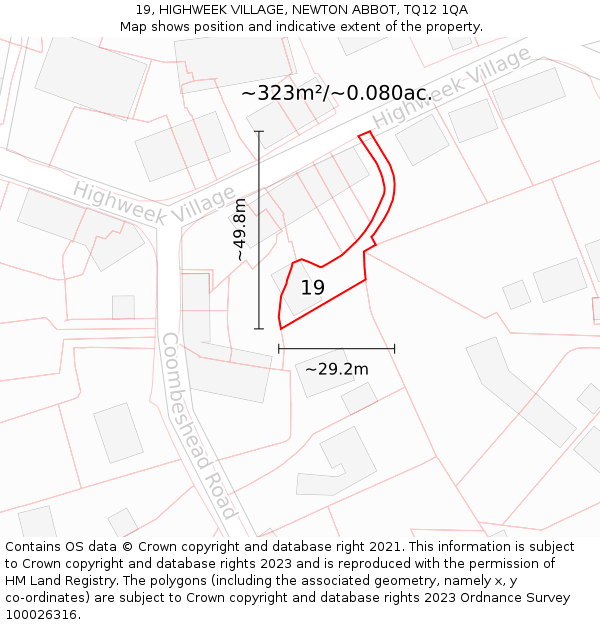 19, HIGHWEEK VILLAGE, NEWTON ABBOT, TQ12 1QA: Plot and title map