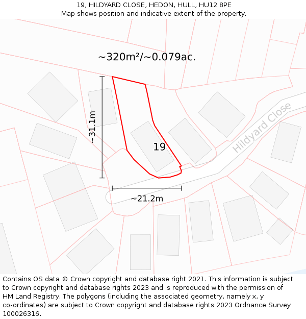 19, HILDYARD CLOSE, HEDON, HULL, HU12 8PE: Plot and title map