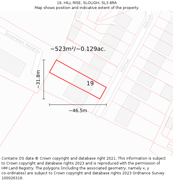 19, HILL RISE, SLOUGH, SL3 8RA: Plot and title map