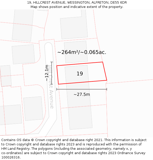 19, HILLCREST AVENUE, WESSINGTON, ALFRETON, DE55 6DR: Plot and title map