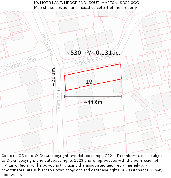 19, HOBB LANE, HEDGE END, SOUTHAMPTON, SO30 0GG: Plot and title map