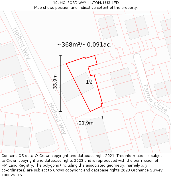 19, HOLFORD WAY, LUTON, LU3 4ED: Plot and title map