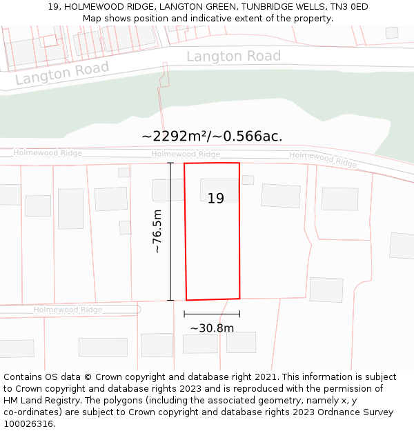 19, HOLMEWOOD RIDGE, LANGTON GREEN, TUNBRIDGE WELLS, TN3 0ED: Plot and title map