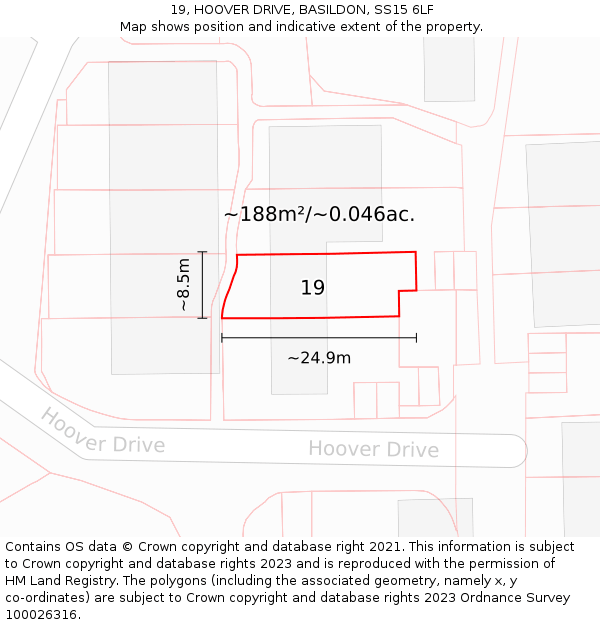 19, HOOVER DRIVE, BASILDON, SS15 6LF: Plot and title map