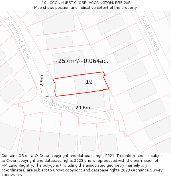 19, ICCONHURST CLOSE, ACCRINGTON, BB5 2XF: Plot and title map