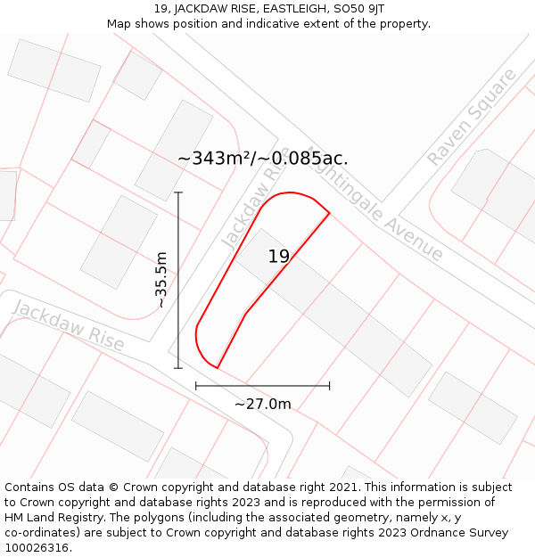 19, JACKDAW RISE, EASTLEIGH, SO50 9JT: Plot and title map
