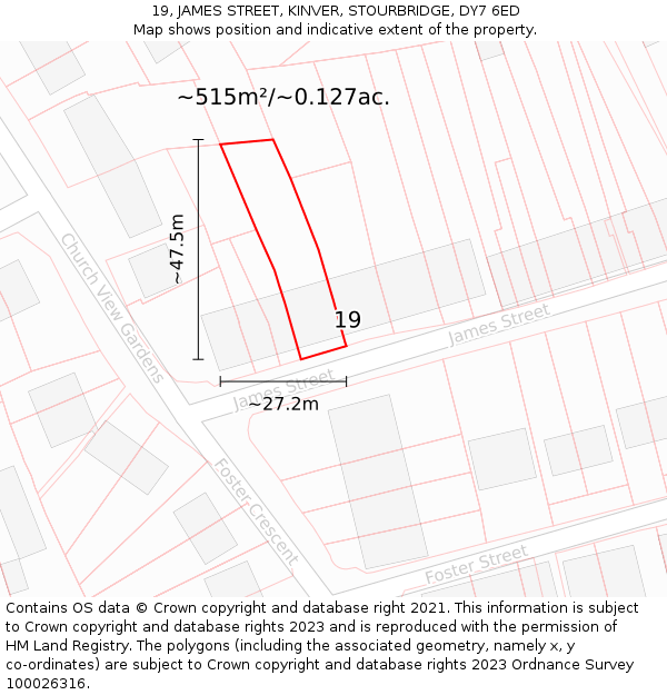 19, JAMES STREET, KINVER, STOURBRIDGE, DY7 6ED: Plot and title map