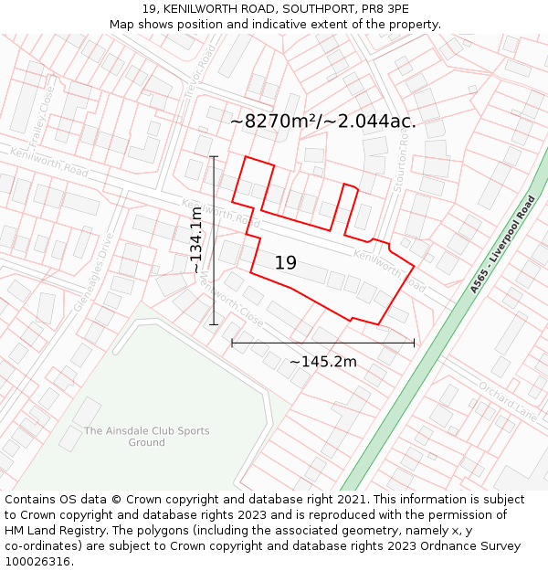 19, KENILWORTH ROAD, SOUTHPORT, PR8 3PE: Plot and title map