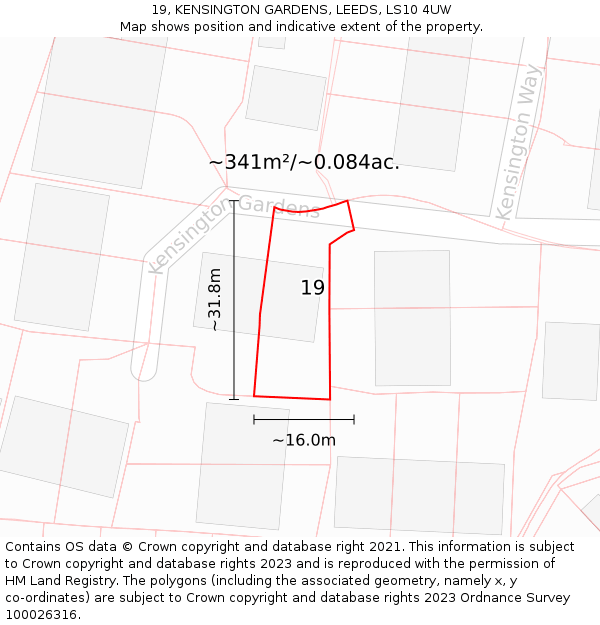 19, KENSINGTON GARDENS, LEEDS, LS10 4UW: Plot and title map