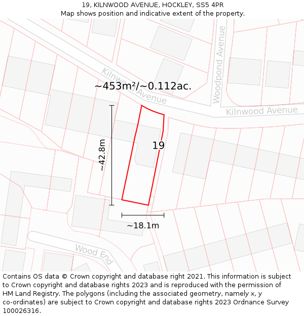 19, KILNWOOD AVENUE, HOCKLEY, SS5 4PR: Plot and title map