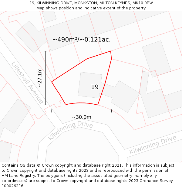 19, KILWINNING DRIVE, MONKSTON, MILTON KEYNES, MK10 9BW: Plot and title map