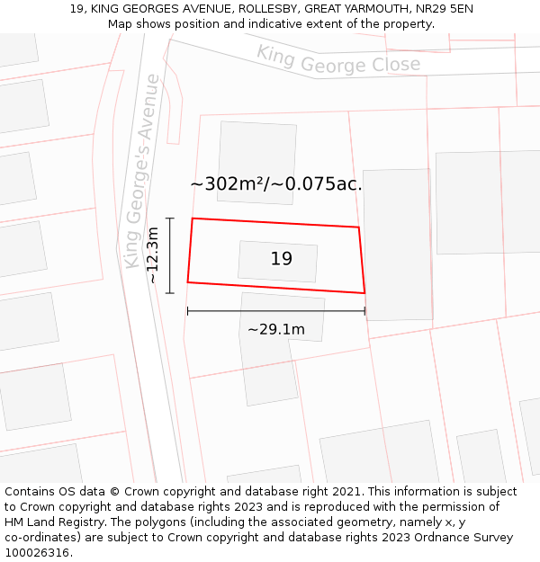 19, KING GEORGES AVENUE, ROLLESBY, GREAT YARMOUTH, NR29 5EN: Plot and title map