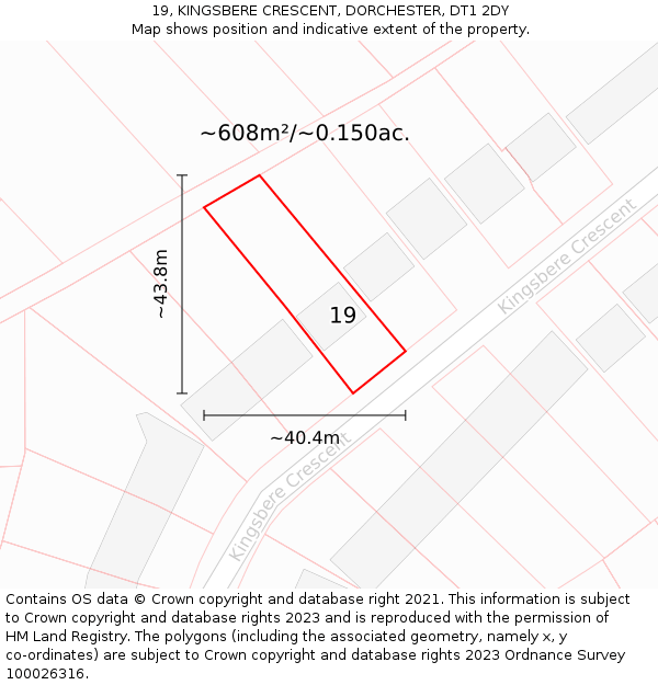 19, KINGSBERE CRESCENT, DORCHESTER, DT1 2DY: Plot and title map