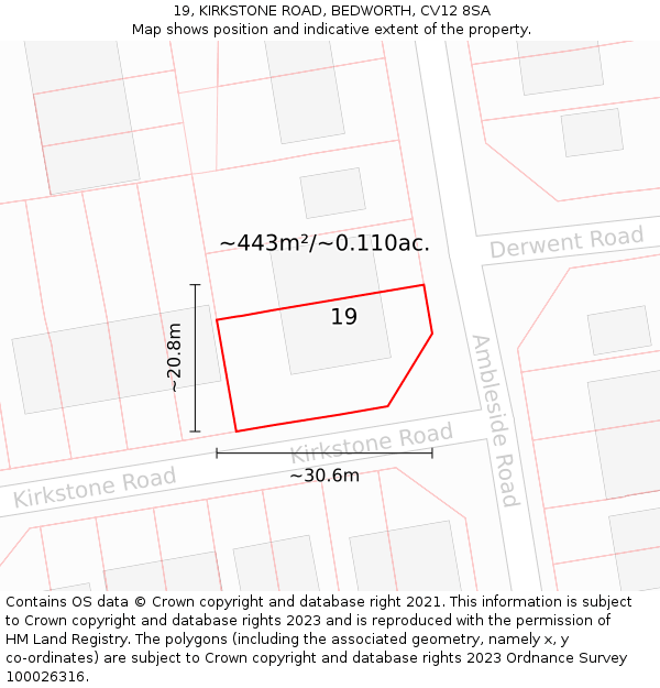 19, KIRKSTONE ROAD, BEDWORTH, CV12 8SA: Plot and title map